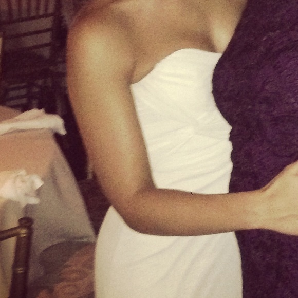 Champagne Strapless Chiffon Bridesmaids Dress - Picture 6 of 7